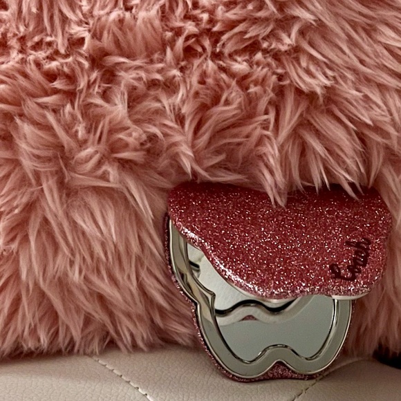 NEW Coach Pink Silver Glitter Butterfly Compact Dual Sided Mirror - Picture 13 of 16